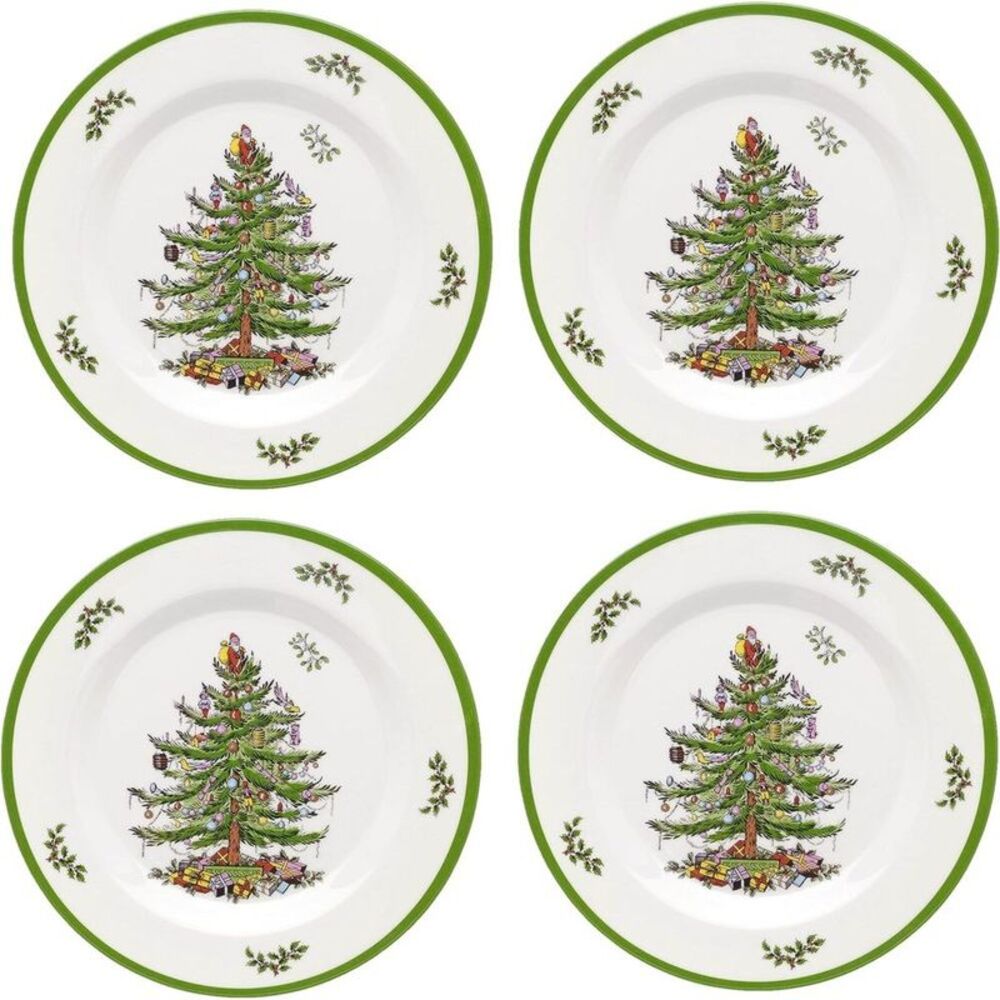 Christmas Tree Melamine 8" Salad Plates Set/4 Shatterproof Tableware
